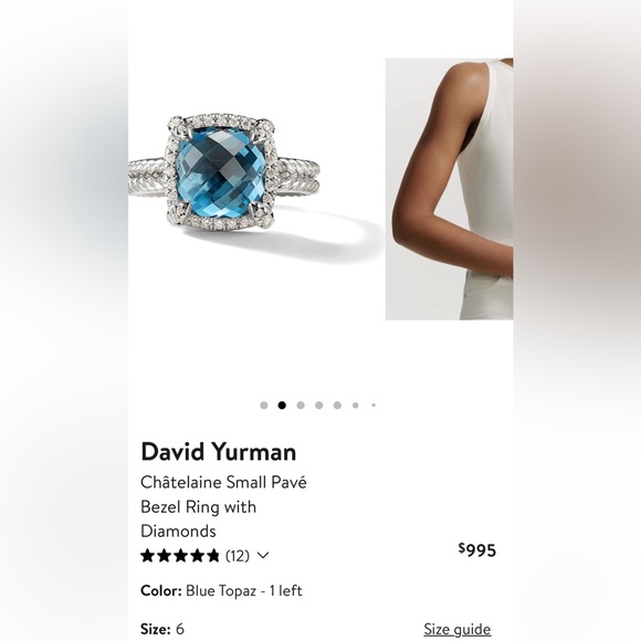 David Yurman Chataine Small Pave Bezel Ring with Diamonds size 6, blue topaz - Picture 8 of 11